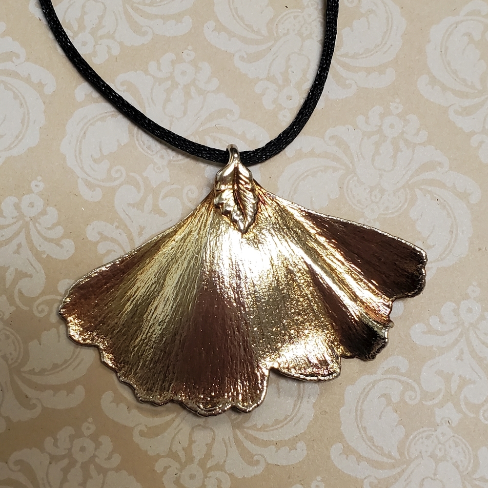 Vintage Silver Aspen Leaf Pendant And Gold Gingo … - image 4